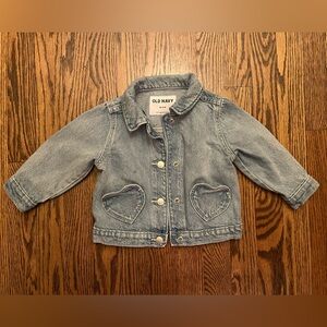 Old Navy Kids Light Blue Jean Jacket with Heart Pockets